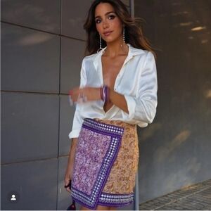 NWT! ZARA BALI SKIRT EMBROIDERED MIRROR SHORT MINI WRAP SKIRT MULTICOLOR XS